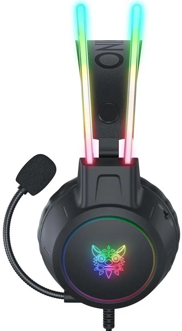 Alt view image 2 of 7 - Lightweight Game Headset with RGB Lighting, Wired Over Ear Headphones with Mic for PC, PS4, PS5, Switch, Stereo Surround Sound, Self-Adjusting