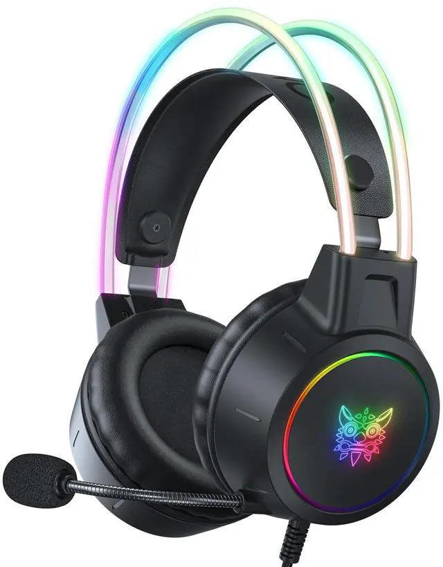 Main image of Lightweight Game Headset with RGB Lighting, Wired Over Ear Headphones with Mic for PC, PS4, PS5, Switch, Stereo Surround Sound, Self-Adjusting