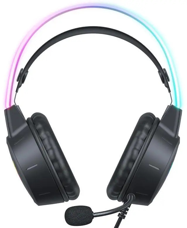 Alt view image 3 of 7 - Lightweight Game Headset with RGB Lighting, Wired Over Ear Headphones with Mic for PC, PS4, PS5, Switch, Stereo Surround Sound, Self-Adjusting