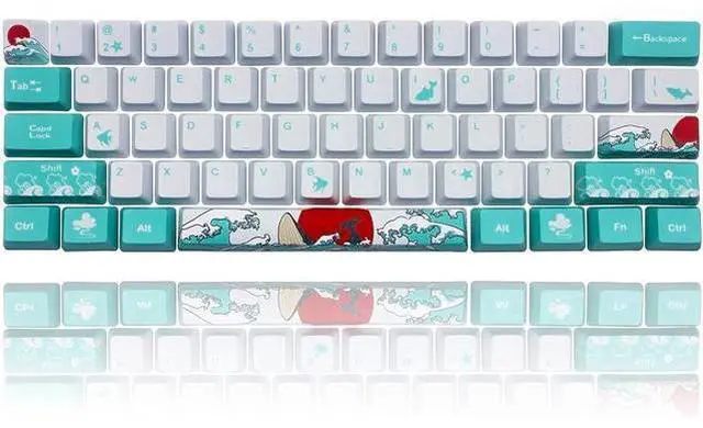 Main image of Keycap 60 Percent for GK61 RK61 Anne Pro, 104/87/61 Custom Fullsize Key Cap Set for Cherry Mx Gateron Kailh Switch 60% Mechanical Gaming Keyboard (Coral Sea)