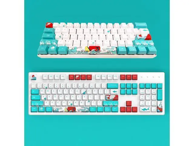 Alt view image 5 of 6 - Keycap 60 Percent for GK61 RK61 Anne Pro, 104/87/61 Custom Fullsize Key Cap Set for Cherry Mx Gateron Kailh Switch 60% Mechanical Gaming Keyboard (Coral Sea)