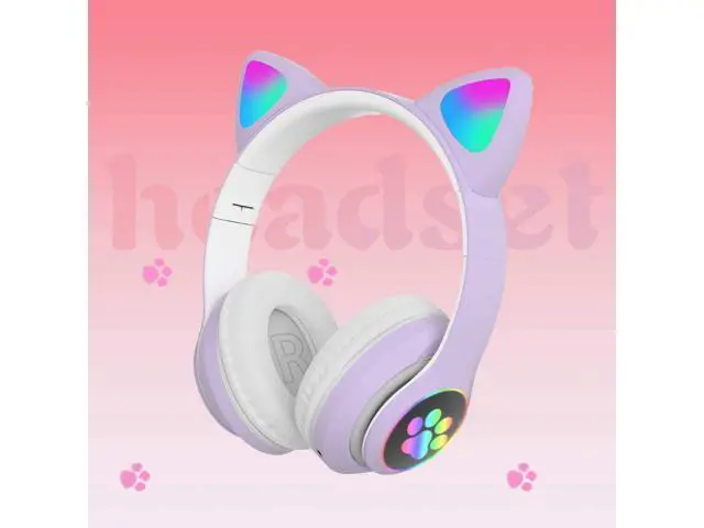 Alt view image 7 of 7 - Gaming Headset Stereo Gaming Headset Cute Cat Ear Headphones with Noise Canceling Mic LED Light Bluetooth 5.0 Wireless Gaming Headset PC Headset for Kids Adult