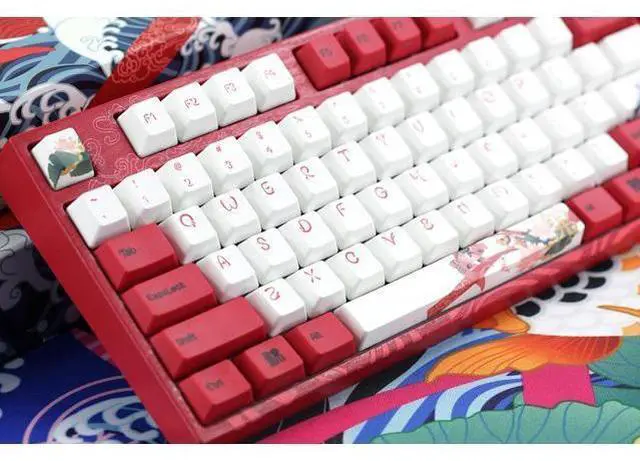 Alt view image 3 of 7 - VA87M Koi TKL Gaming Mechanical Keyboard Cherry MX Blue Switch 87 Keys Dye Sub PBT Keycaps NKRO Detachable USB Wired Red and White