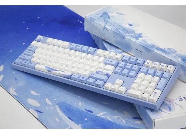 Alt view image 2 of 6 - VA108M Sea Melody Full Size Gaming Mechanical Keyboard Cherry MX Red Switch Dye Sub PBT Keycaps NKRO Detachable USB Wired Blue and White