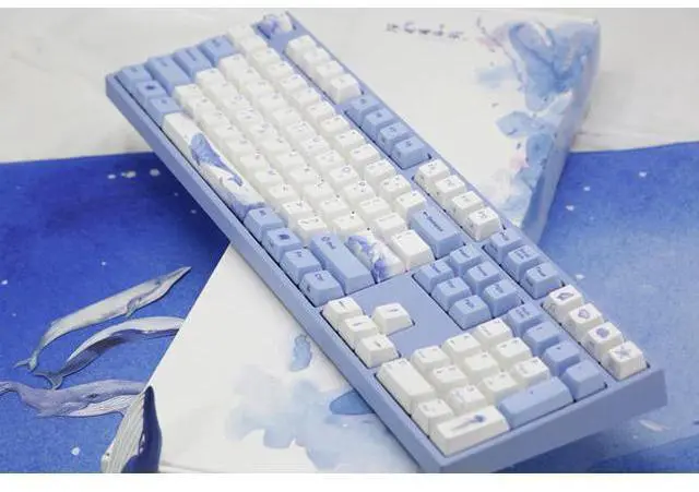 Alt view image 3 of 6 - VA108M Sea Melody Full Size Gaming Mechanical Keyboard Cherry MX Red Switch Dye Sub PBT Keycaps NKRO Detachable USB Wired Blue and White