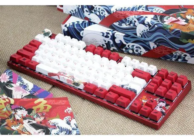 Alt view image 2 of 7 - VA87M Koi TKL Gaming Mechanical Keyboard Cherry MX Blue Switch 87 Keys Dye Sub PBT Keycaps NKRO Detachable USB Wired Red and White
