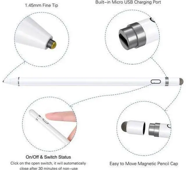 Alt view image 2 of 6 - Active Stylus Pen Compatible for iOS&Android Touch Screens Pencil with Dual Touch Function Rechargeable Stylus for iPad/iPad Pro/Air/Mini/iPhone/Cellphone//Tablet Drawing&Writing