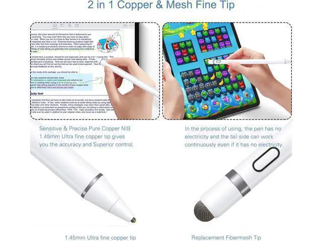 Alt view image 3 of 6 - Active Stylus Pen Compatible for iOS&Android Touch Screens Pencil with Dual Touch Function Rechargeable Stylus for iPad/iPad Pro/Air/Mini/iPhone/Cellphone//Tablet Drawing&Writing