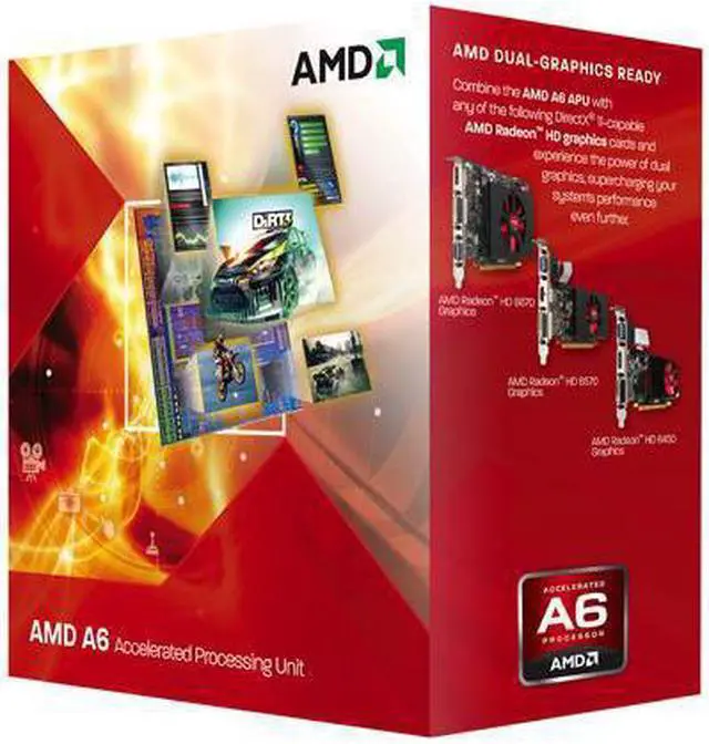 Main image of AMD A6-3500 - A-Series APU (CPU + GPU) Llano Triple-Core 2.1GHz (2.4GHz Max Turbo) Socket FM1 65W AMD Radeon HD 6530D Desktop APU (CPU + GPU) with DirectX 11 Graphic - AD3500OJGXBOX