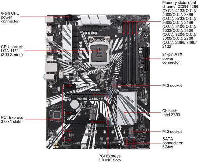 Alt view image 2 of 7 - ASUS Prime Z390-P LGA 1151 (300 Series) Intel Z390 SATA 6Gb/s ATX Intel Motherboard for Cryptocurrency Mining (BTC) with Above 4G Decoding, 6 x PCIe Slot and USB 3.1 Gen2