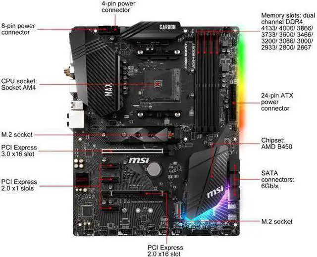Alt view image 2 of 7 - MSI B450 GAMING PRO CARBON MAX WIFI AM4 AMD B450 SATA 6Gb/s ATX AMD Motherboard