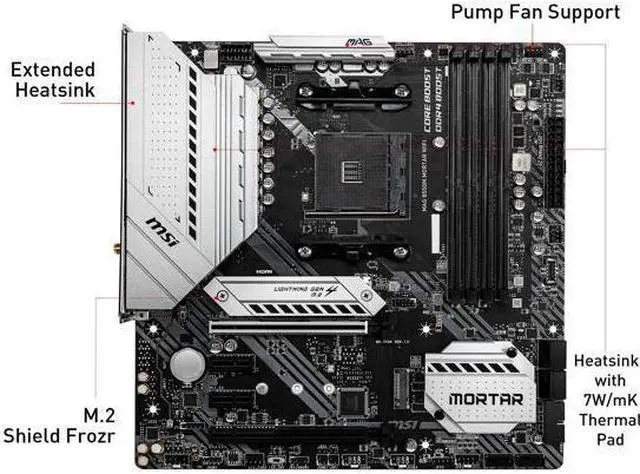 Alt view image 3 of 7 - MSI MAG B550M MORTAR WIFI AM4 AMD B550 SATA 6Gb/s Micro ATX AMD Motherboard