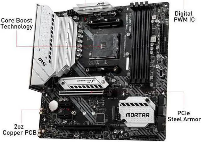 Alt view image 5 of 7 - MSI MAG B550M MORTAR WIFI AM4 AMD B550 SATA 6Gb/s Micro ATX AMD Motherboard