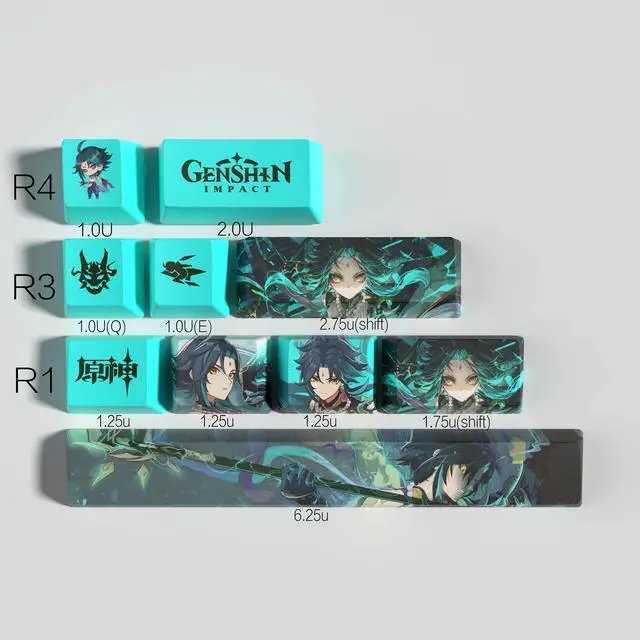 Main image of Genshin Impact Themed Keycaps Xiao PBT heat-sublimation keycaps 10 keys OEM high degree