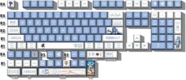 Alt view image 2 of 4 - EVA Mechanical Keyboard Keycaps Ayanami Rei PBT heat-sublimation keycaps 132 key set Cherry Height