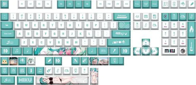 Alt view image 2 of 5 - Two-dimensional Mechanical Keyboard Keycaps Hatsune Miku PBT heat-sublimation keycaps 132 key set Cherry Height
