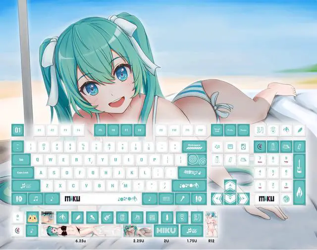 Main image of Two-dimensional Mechanical Keyboard Keycaps Hatsune Miku PBT heat-sublimation keycaps 132 key set Cherry Height