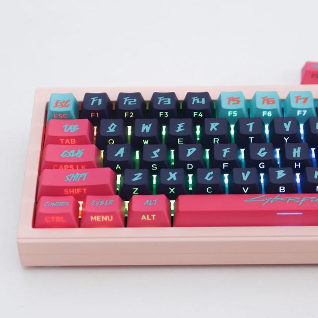 Alt view image 3 of 5 - Mechanical Keyboard Keycaps Cyberpunk side translucent PBT heat-sublimation keycaps 130 key set Cherry Height
