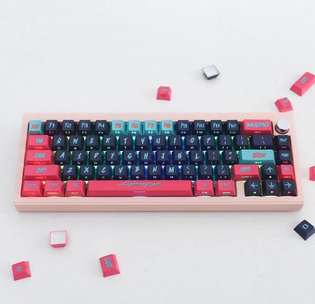 Alt view image 2 of 5 - Mechanical Keyboard Keycaps Cyberpunk side translucent PBT heat-sublimation keycaps 130 key set Cherry Height