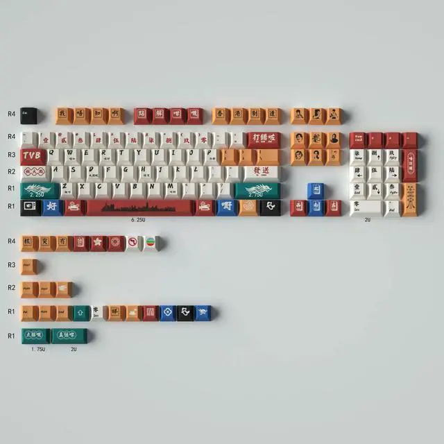 Main image of Mechanical Keyboard Keycaps Chinatown Style PBT heat-sublimation keycaps 129 key set Cherry Height