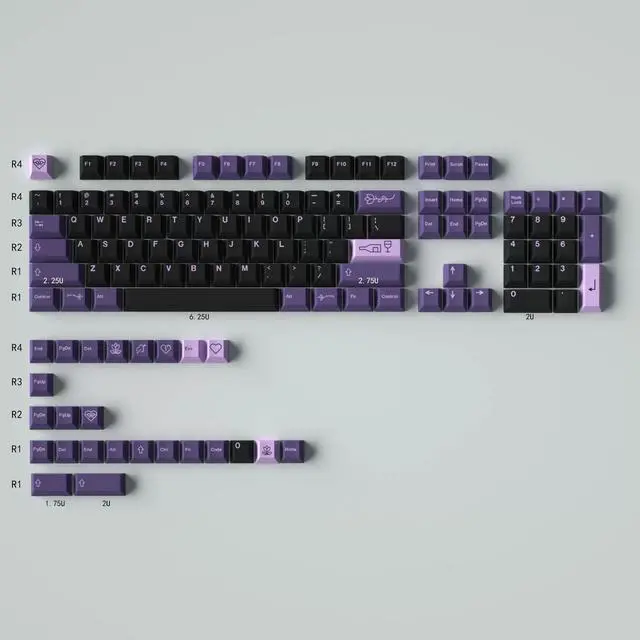 Main image of Mechanical Keyboard Keycaps Purple Love PBT heat-sublimation keycaps 129 key set Cherry Height