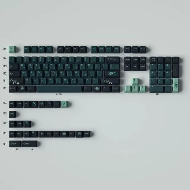 Main image of Mechanical Keyboard Keycaps Terror Below cyan PBT heat-sublimation keycaps 129 key set Cherry Height