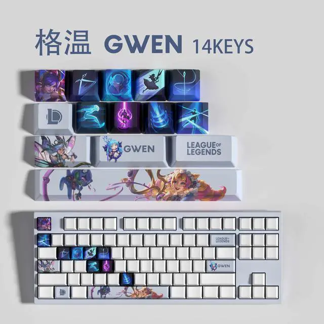 Main image of League of Legends keycap Gwen PBT heat-sublimation keycaps 14key OEM Height