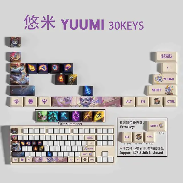 Main image of League of Legends keycap Yuumi PBT heat-sublimation keycaps 14key OEM Height