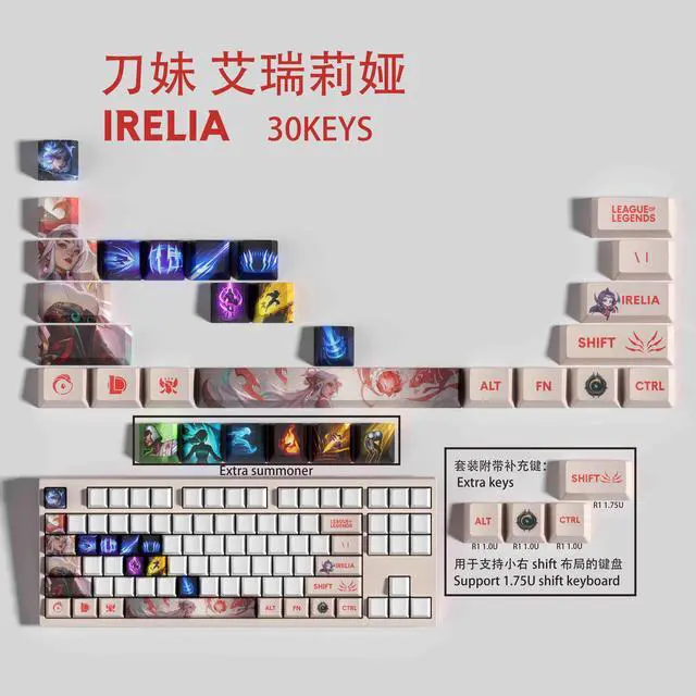 Alt view image 2 of 5 - League of Legends keycap Irelia PBT heat-sublimation keycaps 30key OEM Height