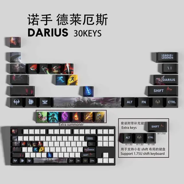 Alt view image 2 of 5 - League of Legends keycap Darius PBT heat-sublimation keycaps 30key OEM Height