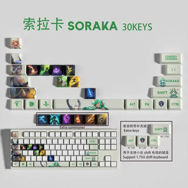 Alt view image 2 of 5 - League of Legends keycap Soraka PBT heat-sublimation keycaps 30key OEM Height