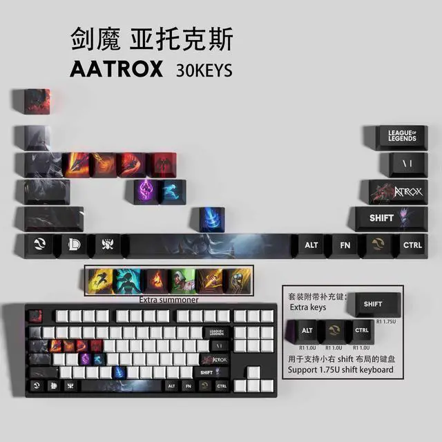 Alt view image 2 of 5 - League of Legends keycap Aatrox PBT heat-sublimation keycaps 30key OEM Height