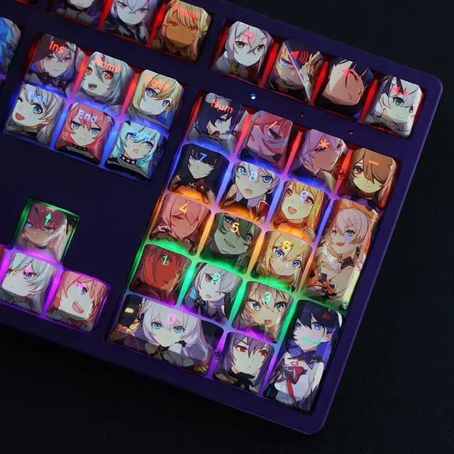Alt view image 3 of 7 - Honkai Impact 3 All-female character translucency PBT heat-sublimation keycaps 108key Cherry Height