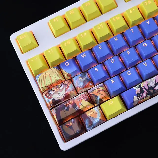Alt view image 2 of 7 - Demon Slayer Agatsuma Zenitsu translucency PBT heat-sublimation keycaps 108key Cherry Height