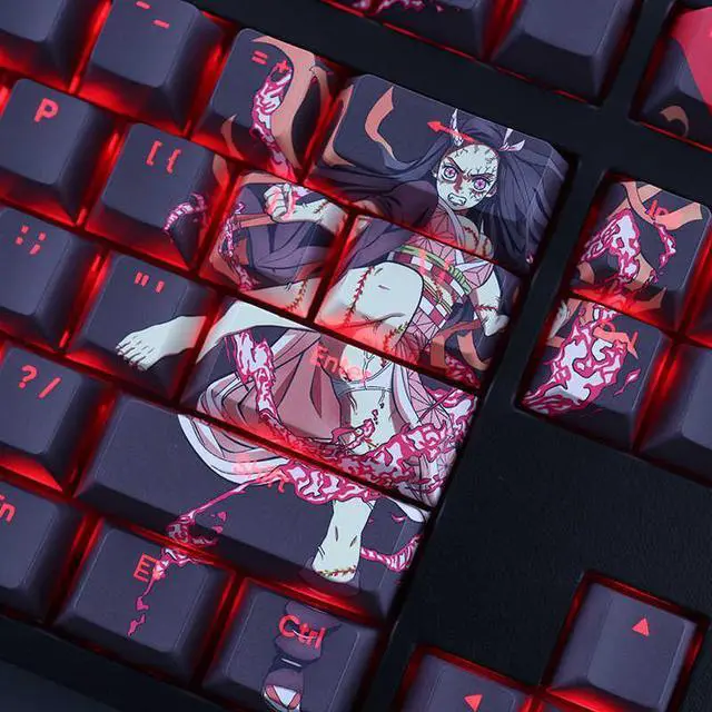 Alt view image 3 of 7 - Demon Slayer Kamado Nezuko translucency PBT heat-sublimation keycaps 108key Cherry Height