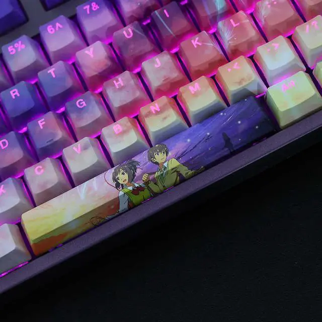Alt view image 3 of 7 - Your Name. Tachibana Taki Miyamizu Mitsuha translucency PBT heat-sublimation keycaps 108key Cherry Height