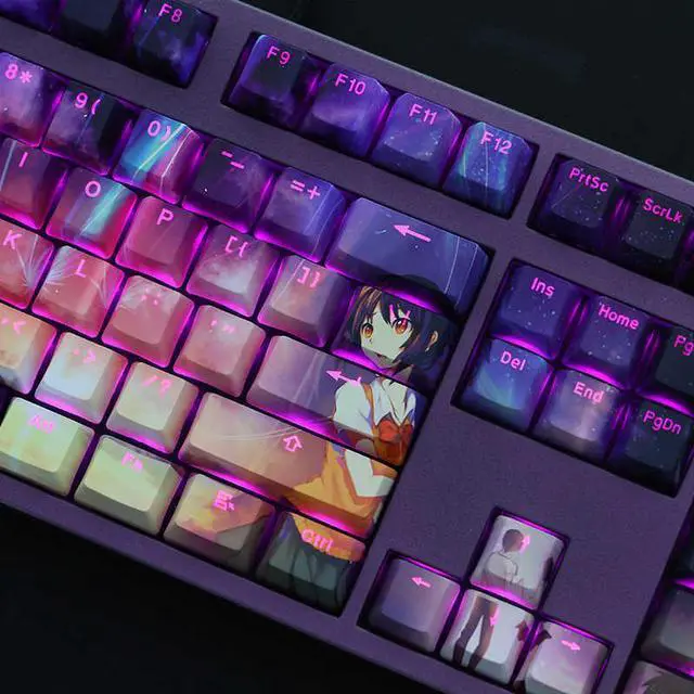 Alt view image 5 of 7 - Your Name. Tachibana Taki Miyamizu Mitsuha translucency PBT heat-sublimation keycaps 108key Cherry Height