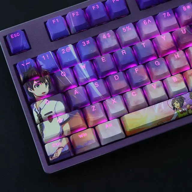 Alt view image 2 of 7 - Your Name. Tachibana Taki Miyamizu Mitsuha translucency PBT heat-sublimation keycaps 108key Cherry Height