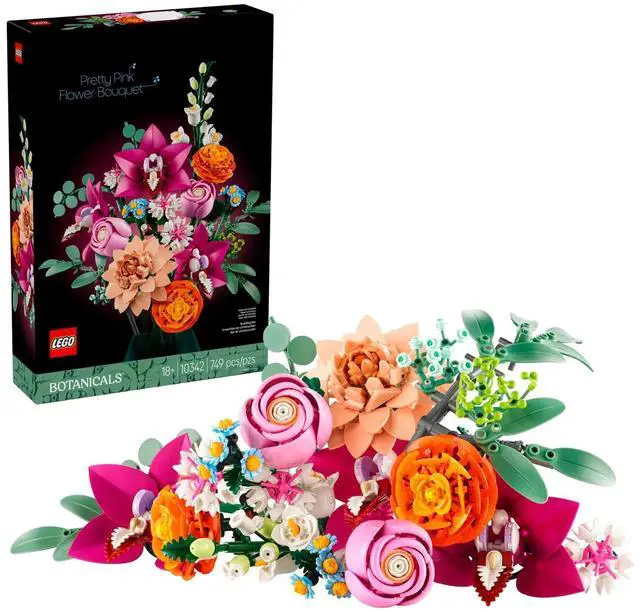 Alt view image 2 of 7 - international version BOTANICALS Series 10342 Pretty Pink Flower Bouquet Number of parts 749 Suitable for age 18+ toy building blocks