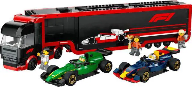 Main image of international version city Series 60445 F1® Truck with RB20 & AMR24 F1® Cars Number of parts 1086 Suitable for age 8+ toy building blocks