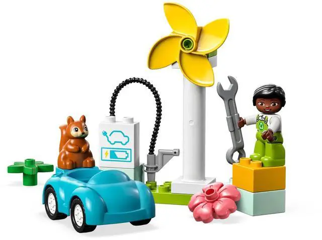 Main image of international version duplo Series 10985 Wind Turbine and Electric Car Number of parts 16 Suitable for age 2+ toy building blocks