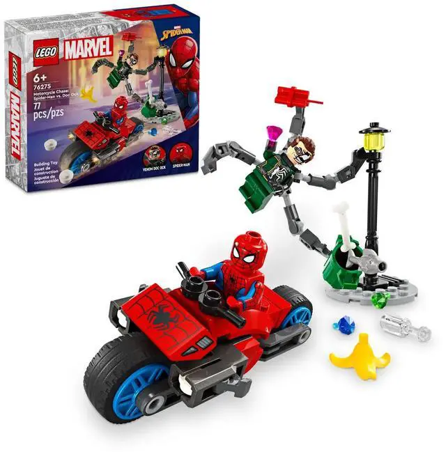 Alt view image 2 of 5 - international version marvel Series 76275 Motorcycle Chase: Spider-Man vs. Doc Ock Number of parts 77 Suitable for age 6+ toy building blocks