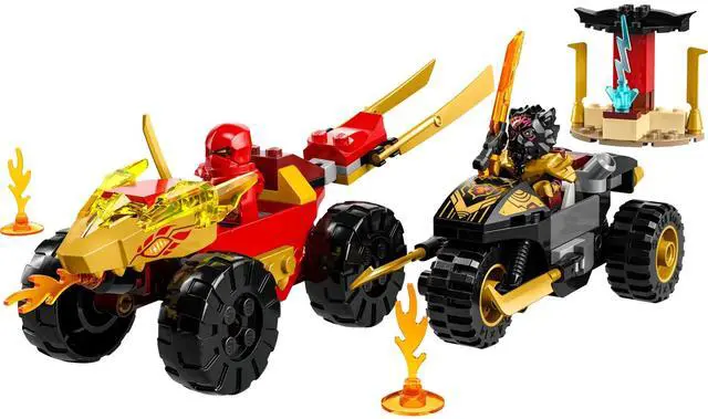 Main image of international version ninjago Series 71789 Kai and Ras's Car and Bike Battle Number of parts 103 Suitable for age 4+ toy building blocks