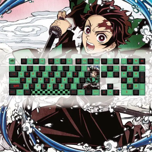 Alt view image 2 of 4 - Mechanical Keyboard Keycaps Kamado Tanjirou PBT heat-sublimation keycaps 108 key set Cherry Height