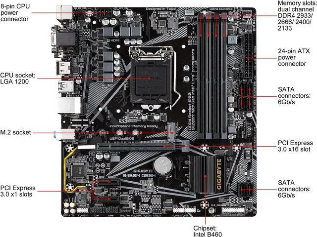 Alt view image 2 of 5 - GIGABYTE B460M DS3H LGA 1200 Intel B460 DDR4 128GB Micro ATX
