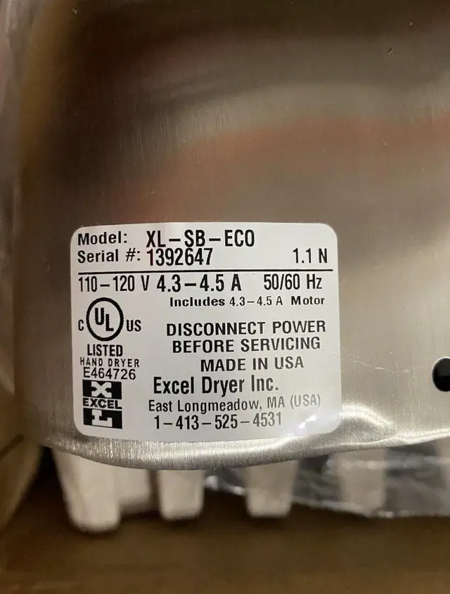 Alt view image 2 of 2 - EXCEL DRYER XL-SB-ECO-1.1N-110-120V Automatic Hand Dryer, 10 sec Dry, 68 to 76,