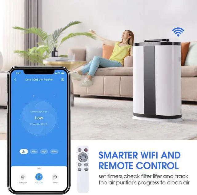 Alt view image 2 of 7 - Smart Air Purifier with H13 True HEPA Filter for large rooms up to 3000 Sq.Ft .Capture 99.9% of Pet Daner, Smoke, Dust, Pollen, Formaldehyde. Wisdom WiFi , PM2.5 Monitor, Auto Mode, Movable wheel.