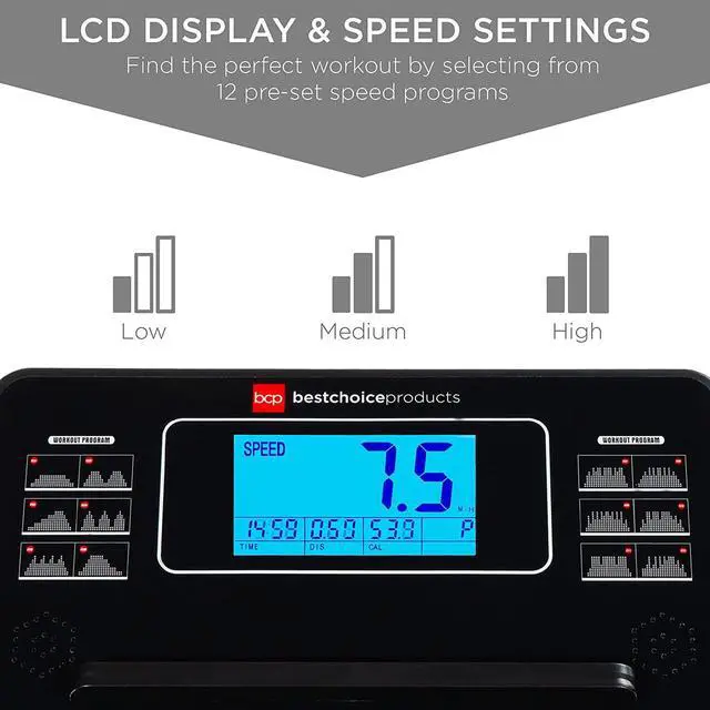 Alt view image 4 of 7 - Folding Treadmill with Manual Incline, Fitness Workout Exercise Machine w/Wireless Bluetooth Speakers, Heart Rate Sensor, LCD Screen, Shock-Absorbent Running Deck, Device Holder - Black