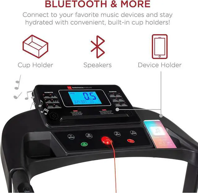 Alt view image 2 of 7 - Folding Treadmill with Manual Incline, Fitness Workout Exercise Machine w/Wireless Bluetooth Speakers, Heart Rate Sensor, LCD Screen, Shock-Absorbent Running Deck, Device Holder - Black