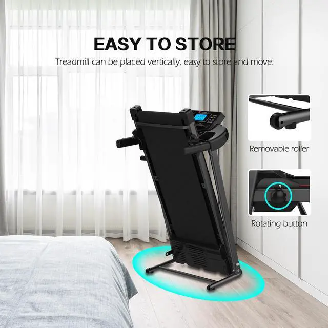 Alt view image 6 of 7 - Folding Treadmill with Manual Incline, Fitness Workout Exercise Machine w/Wireless Bluetooth Speakers, Heart Rate Sensor, LCD Screen, Shock-Absorbent Running Deck, Device Holder - Black